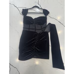 Unbranded Black Velvet Mesh Corset Ruched Mini Dress Women Tag XL Gothic Party